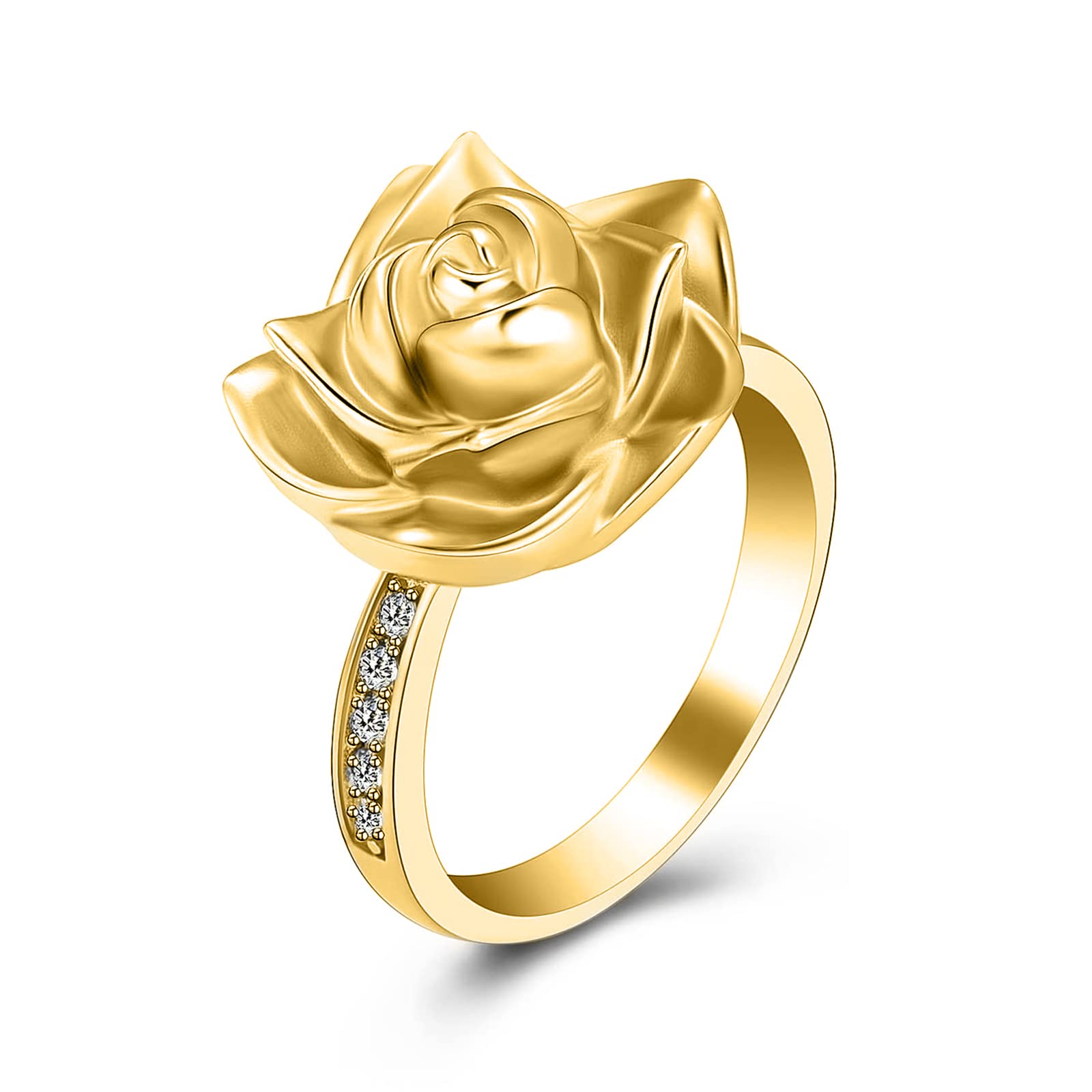 constantlife Cremation Ring for Ashes for Women Girls Rose Flower Urn Rings Memorial Jewelry Human Pet Stainless Steel Ash Holder Loved Ones Funeral Keepsake Gift (Golden-6)