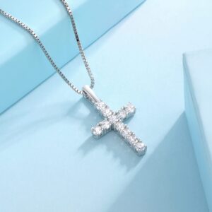 KRKC&CO Moissanite Diamond Cross Pendant For Women, S925 Sterling Silver, D Color, 0.66Carat, with 0.8mm 16+2" Rope Chain, Brilliant Excellent Cut Iced Out, 14K Gold, For Her, Girlfriend