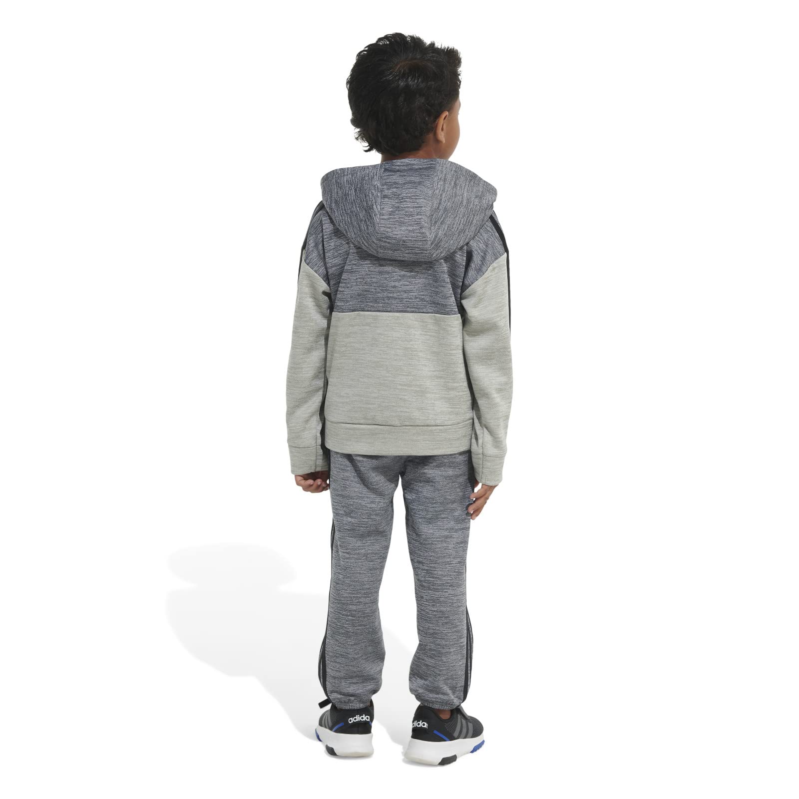 adidas Boys' Long Sleeve Color Block Mélange Fleece Jacket Set, Charcoal Grey Heather, 4