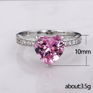 Psiroy 925 Sterling Silver Plated Simulated Pink Topaz Heart Promise Ring for Women Size 7