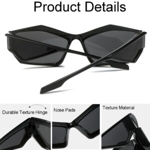 NIDOVIX Trendy Wrap Around Sunglasses for Men Women Fashion Cool Sport Y2K Stylish Cat Eye Sun Glasses UV400 Protection (Black/Grey)