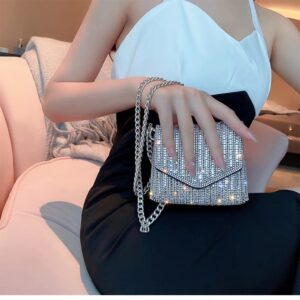 Mini Purse Rhinestone Silver Clutch Evening Bags Diamond Glitter for Women Bling Sparkly Crystal Handbag Wedding Event (silver)