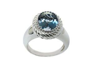 kokav 925 sterling silver genuine london blue topaz 5-5/8 ct oval statement ring size 7