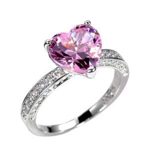 psiroy 925 sterling silver plated simulated pink topaz heart promise ring for women size 7