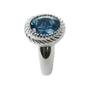 KOKAV 925 Sterling Silver Genuine London Blue Topaz 5-5/8 Ct Oval Statement Ring Size 7