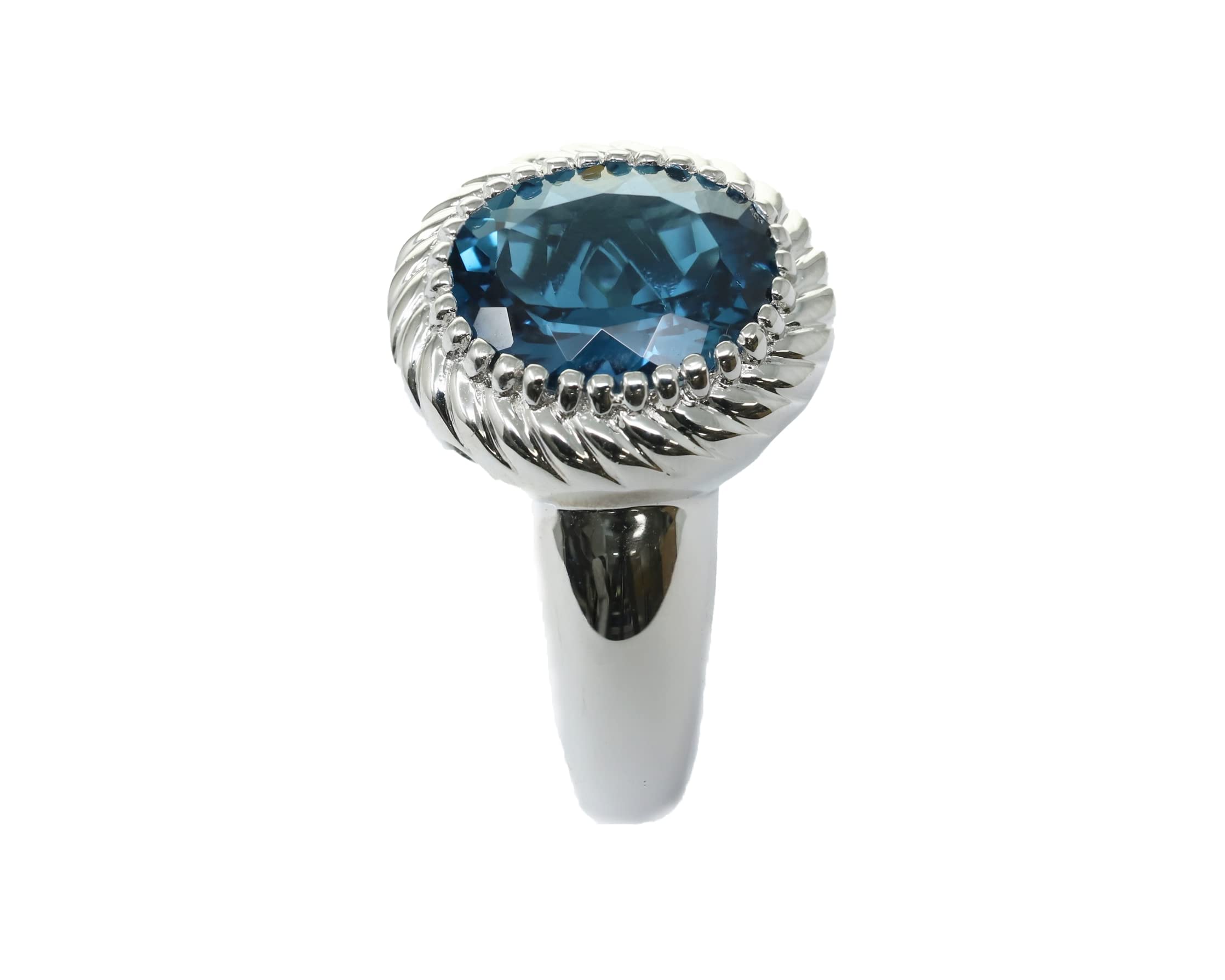 KOKAV 925 Sterling Silver Genuine London Blue Topaz 5-5/8 Ct Oval Statement Ring Size 7