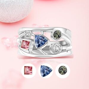 BAUMA AUTO Personalized 1-8 Birthstone Rings For Women 925 Sterling Silver Engraved Family Ring Christmas Mother Days Thanksgiving Jewelry Gifts For Mom Wife Her (3 Stones)