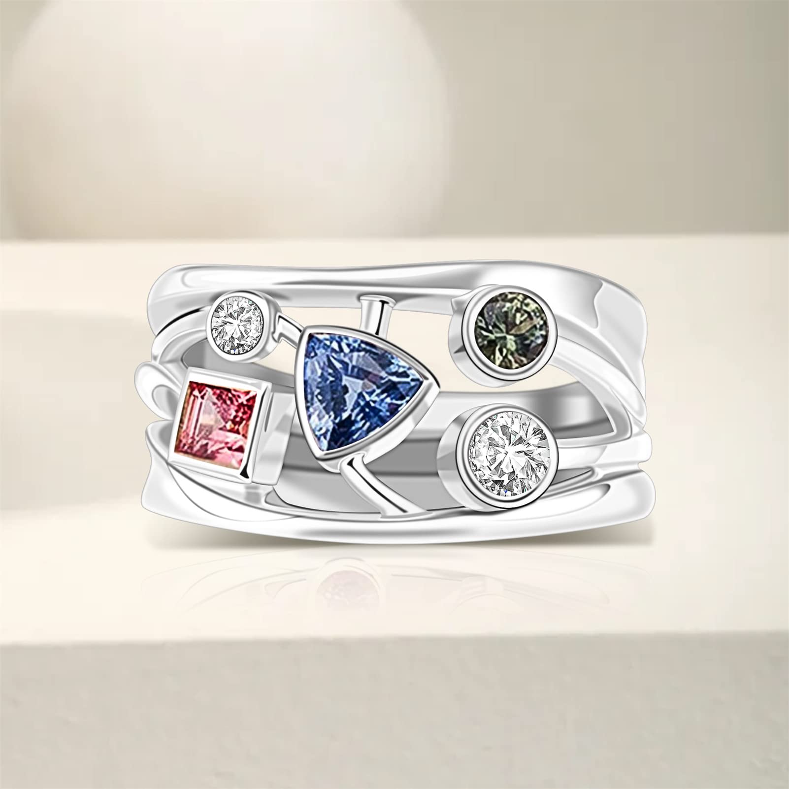 BAUMA AUTO Personalized 1-8 Birthstone Rings For Women 925 Sterling Silver Engraved Family Ring Christmas Mother Days Thanksgiving Jewelry Gifts For Mom Wife Her (3 Stones)