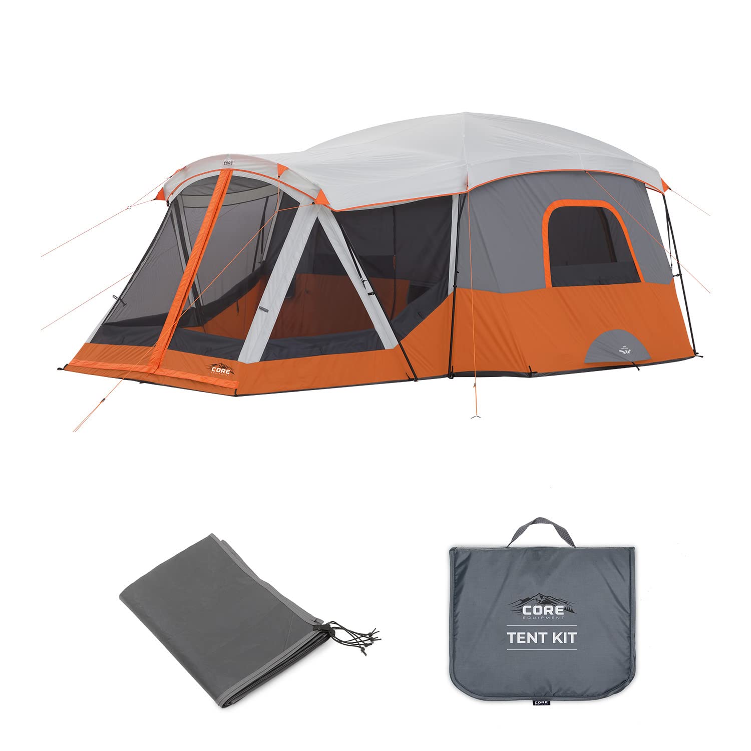 CORE 11 Person Family Cabin Tent with Screen Room with Included Footprint and Tent Kit