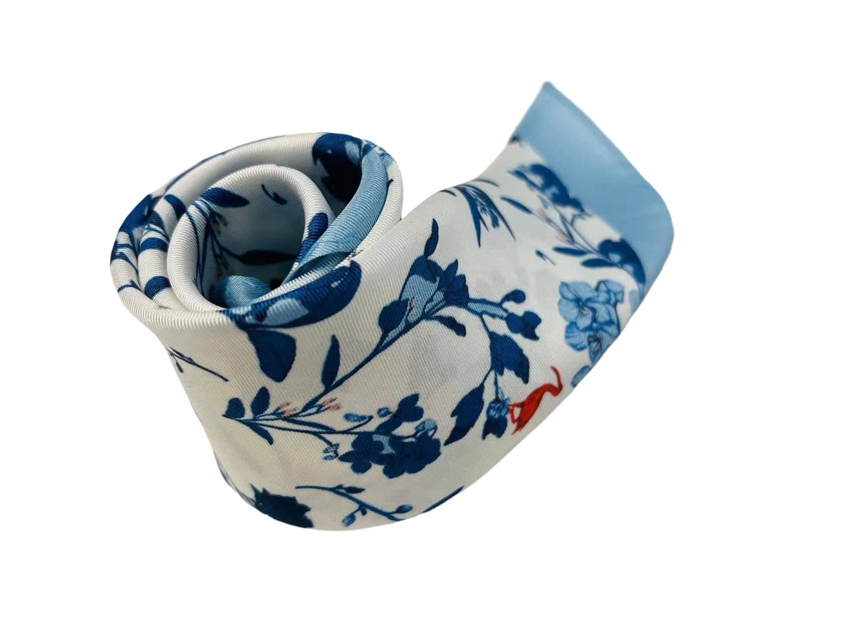 Handkerchief, men's pocket, silk square scarf, blue flower and bird pattern, oriental art