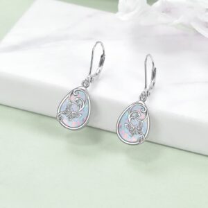 Butterfly Earrings Sterling Silver Opal Celtic Knot Butterfly Dangle Dangling Drop Dangly Leverback Earrings Insect Jewelry Gifts for Women