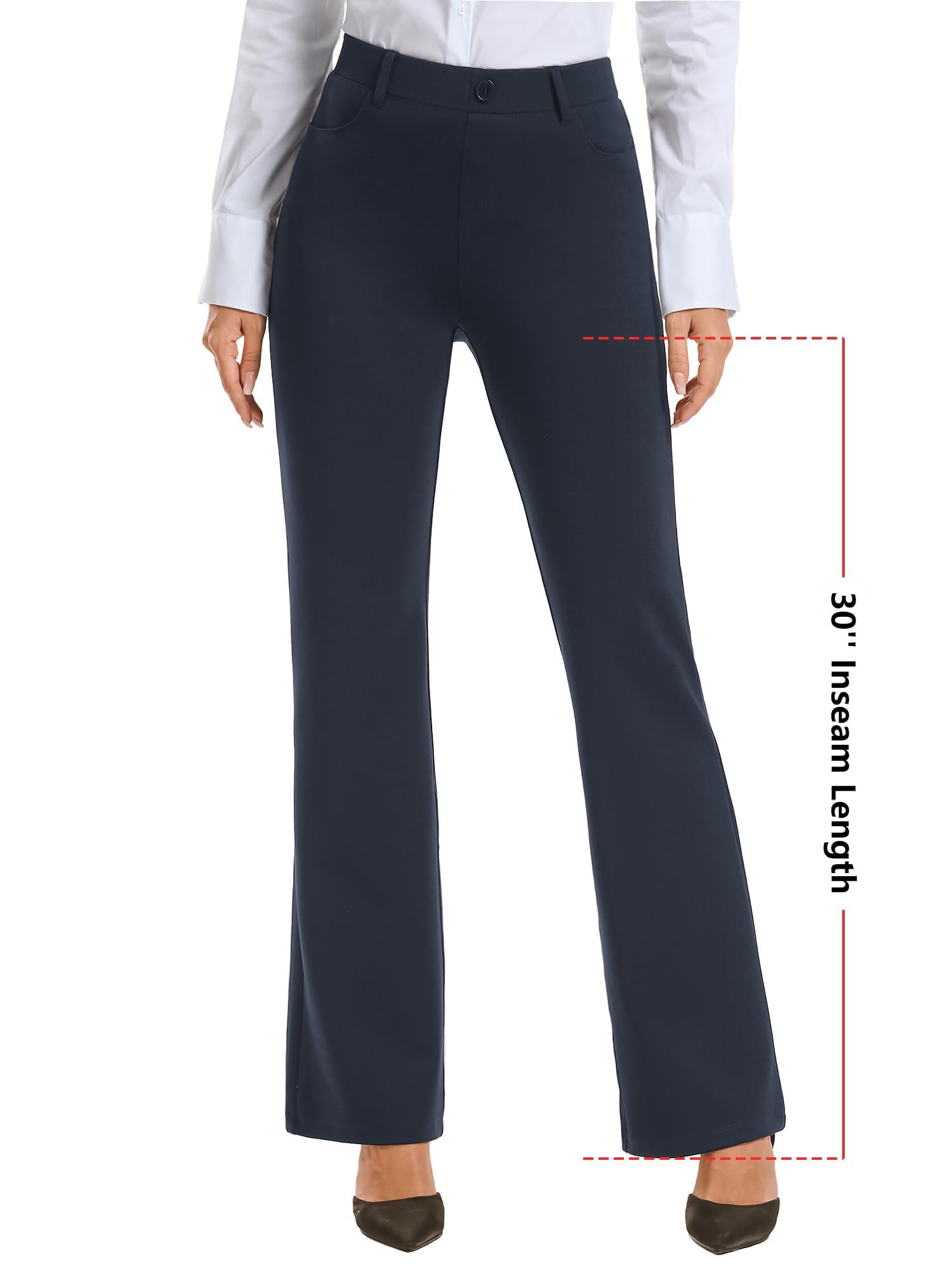 Stelle Women 28"/30"/ 32" Bootcut Dress Pants Business Casual Work Pants with Pockets Pull On Regular Slacks for Office (30" Navy, Medium)