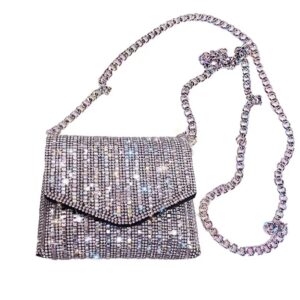 mini purse rhinestone silver clutch evening bags diamond glitter for women bling sparkly crystal handbag wedding event (silver)