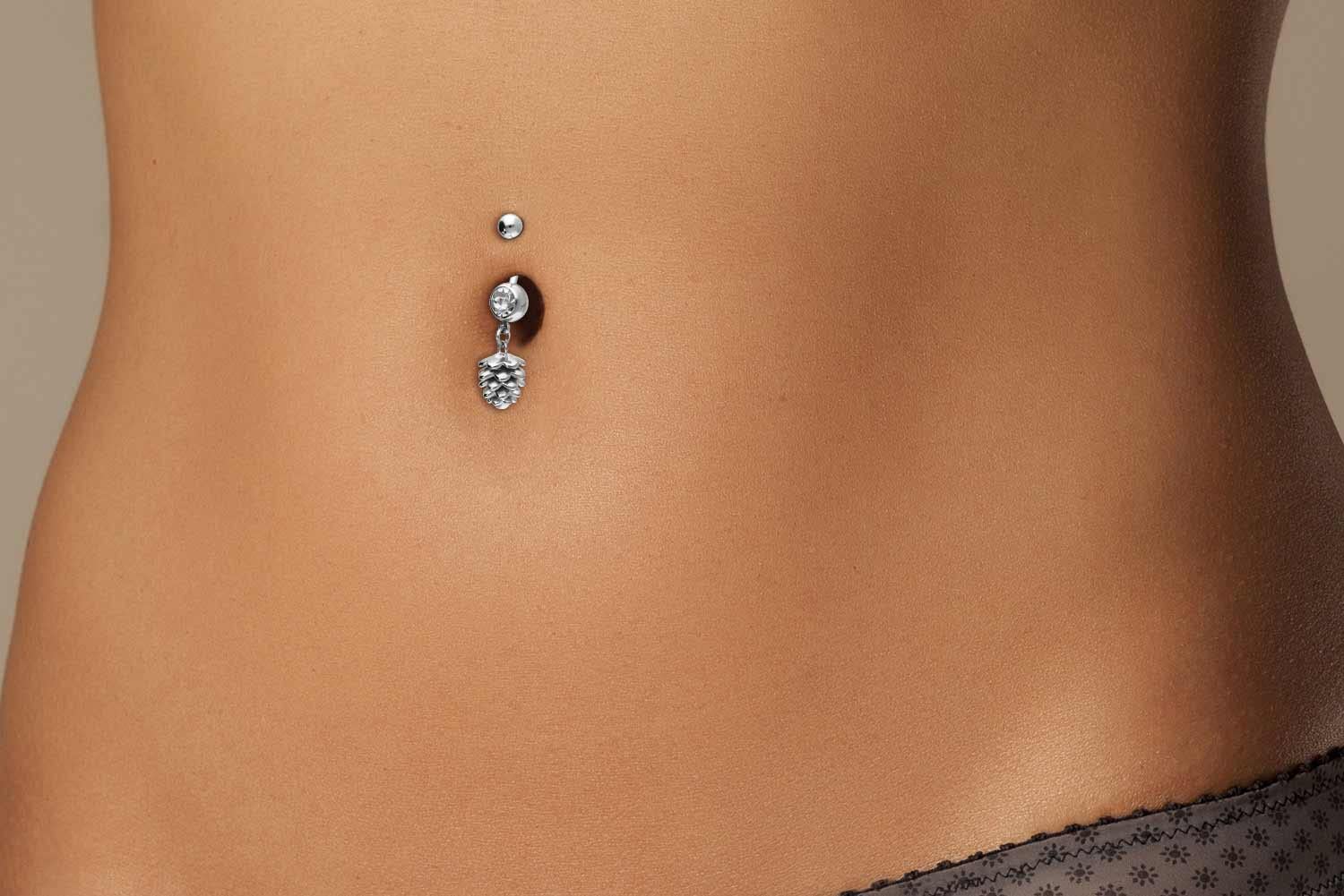 PIERCINGLINE surgical steel belly button piercing with pine cone design - Bananabell Piercing in Silver-colored