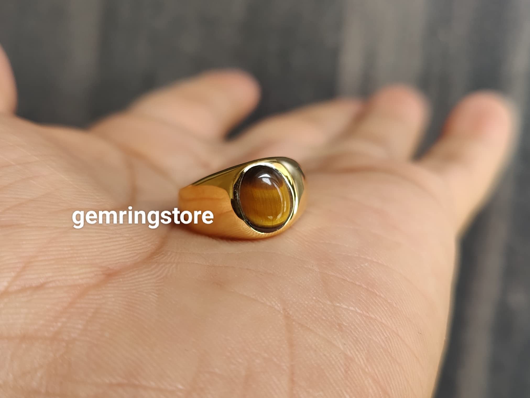 Tiger Eye Ring, Women Ring, Mens Tiger Eye Gemstone Ring, 925 Sterling Silver Ring, 22k Gold fill, Gemstone Signet Ring, Handmade Ring, Gift Ring (Yellow Gold Plated, 10.5)