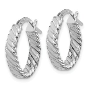 Gold Hoop Earrings 14K White Gold 3mm Patterned Oval Hoop Earrings