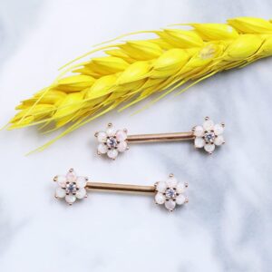 BODY16G CZCZ 14G Flower Nipple Rings 316L Stainless Steel Nipple Ring Opal Nipple Barbell Nipple Piercing Jewelry for Women