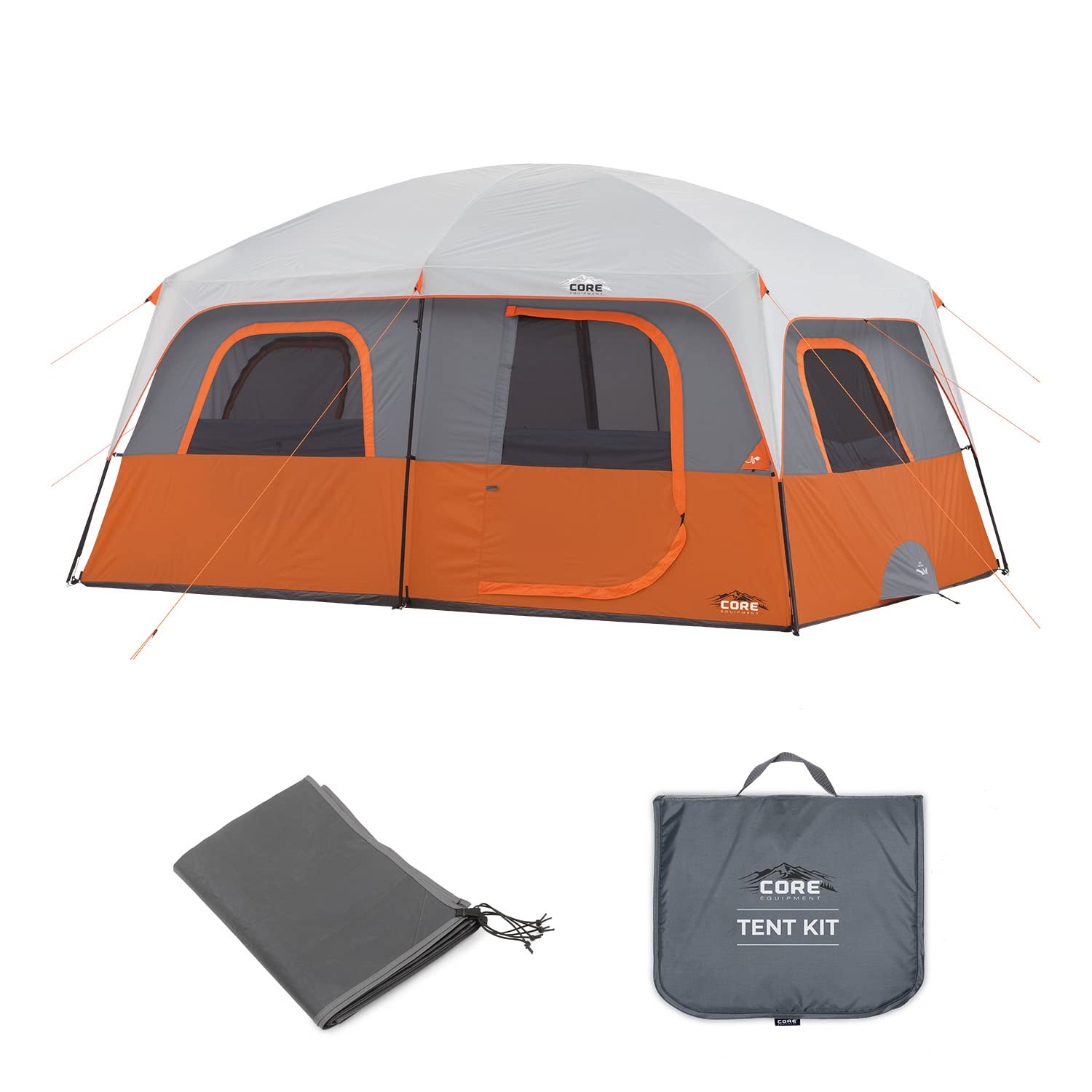 CORE 10 Person Straight Wall Cabin Tent with Included Footprint and Tent Kit