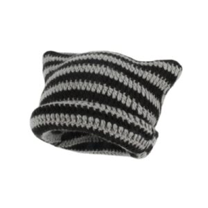 women harajuku knitted crochet hats striped cat beanie grunge accessories slouchy beanies for women black