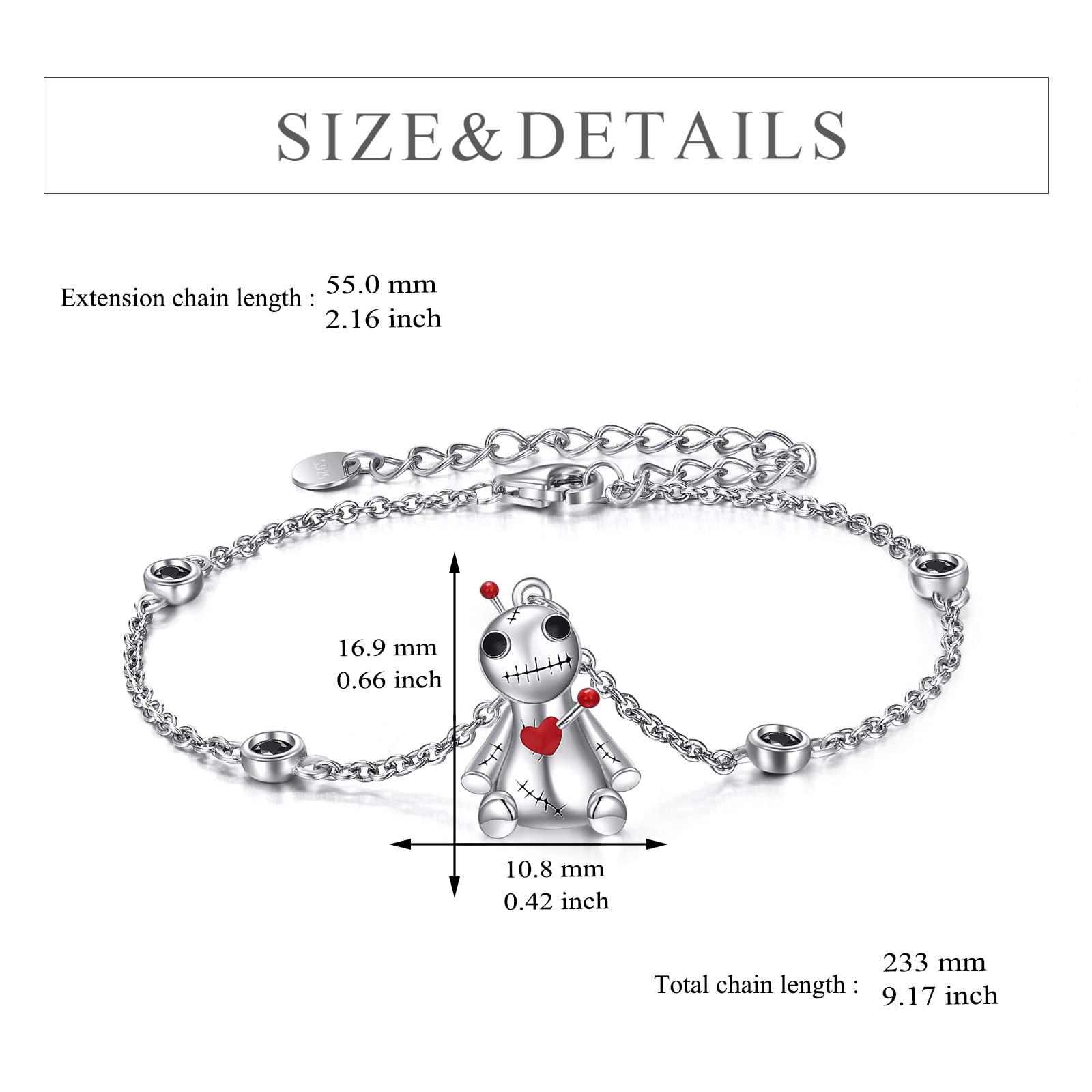 YFN Voodoo Bracelet Sterling Silver Witch Voodoo Bracelet Witch Gothic Jewelry Gifts for Women