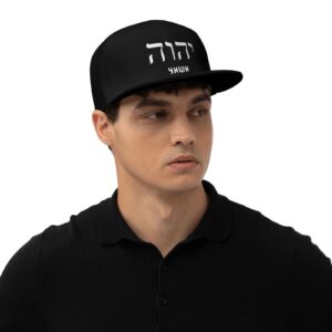 YHWH Brim High Top Black Baseball Cap Adjustable Trucker Hats for Sport Travel