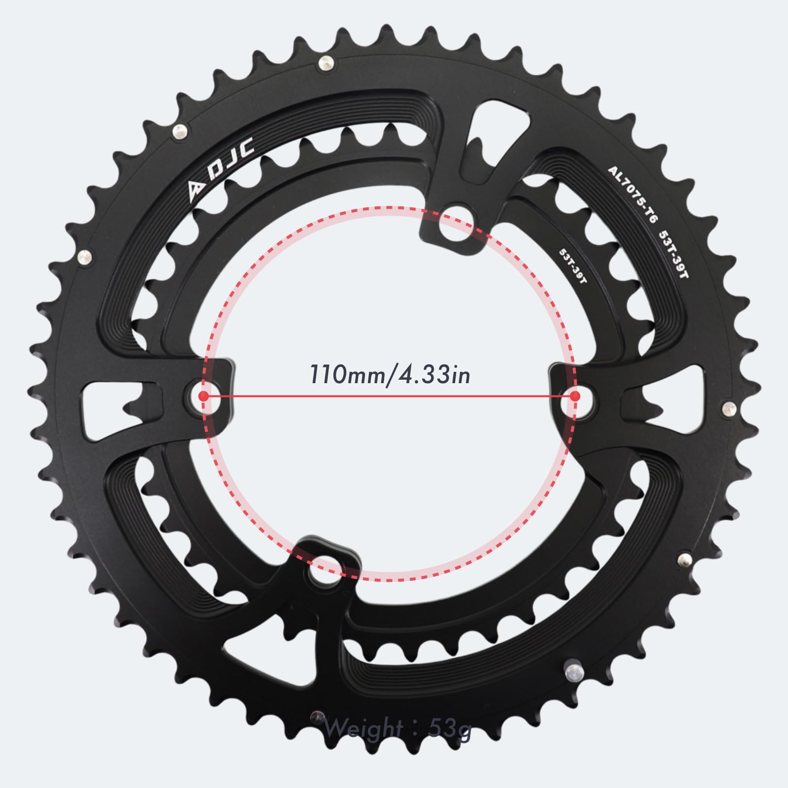 DJC Road Bike Chainring 110BCD 4 Arms Round 2X Chainring Double 52t 36t for Shimano 4700 5800 6800 9000 R7000 R8000 R9100 (Round 52-36T)