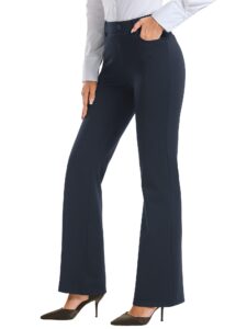 stelle women 28"/30"/ 32" bootcut dress pants business casual work pants with pockets pull on regular slacks for office (30" navy, medium)