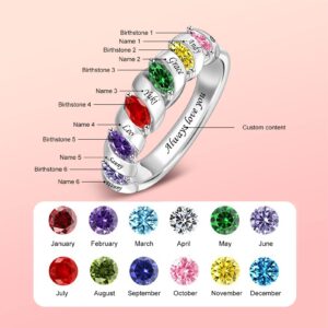 BAUMA AUTO Personalized Mothers Rings with 6 Simulated Birthstones Engraved Family Name Customized Rings to Her Birthday Anniversary Promise Name Rings Meaningful Gift for Mom Wife Grandma (Style 7)