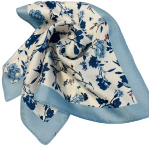 Handkerchief, men's pocket, silk square scarf, blue flower and bird pattern, oriental art