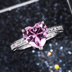 Psiroy 925 Sterling Silver Plated Simulated Pink Topaz Heart Promise Ring for Women Size 7