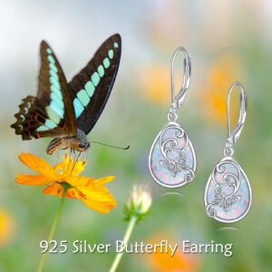 Butterfly Earrings Sterling Silver Opal Celtic Knot Butterfly Dangle Dangling Drop Dangly Leverback Earrings Insect Jewelry Gifts for Women