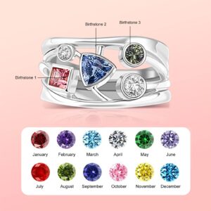 BAUMA AUTO Personalized 1-8 Birthstone Rings For Women 925 Sterling Silver Engraved Family Ring Christmas Mother Days Thanksgiving Jewelry Gifts For Mom Wife Her (3 Stones)