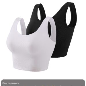 SPRIMEMONG Women's Light Support Sport Bra-Seamless Yoga Crop Tops(2pack,Black,White,XL)