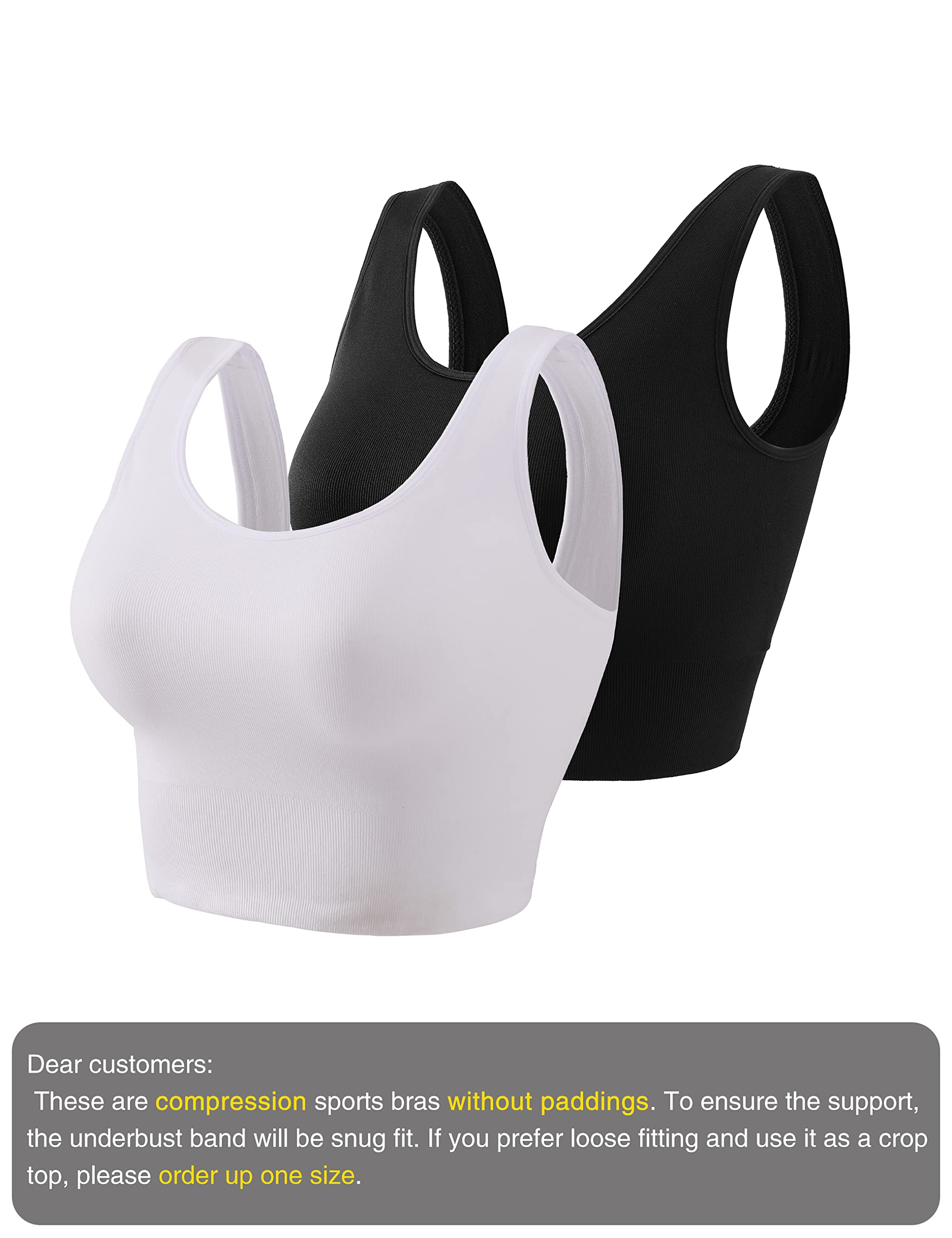 SPRIMEMONG Women's Light Support Sport Bra-Seamless Yoga Crop Tops(2pack,Black,White,XL)