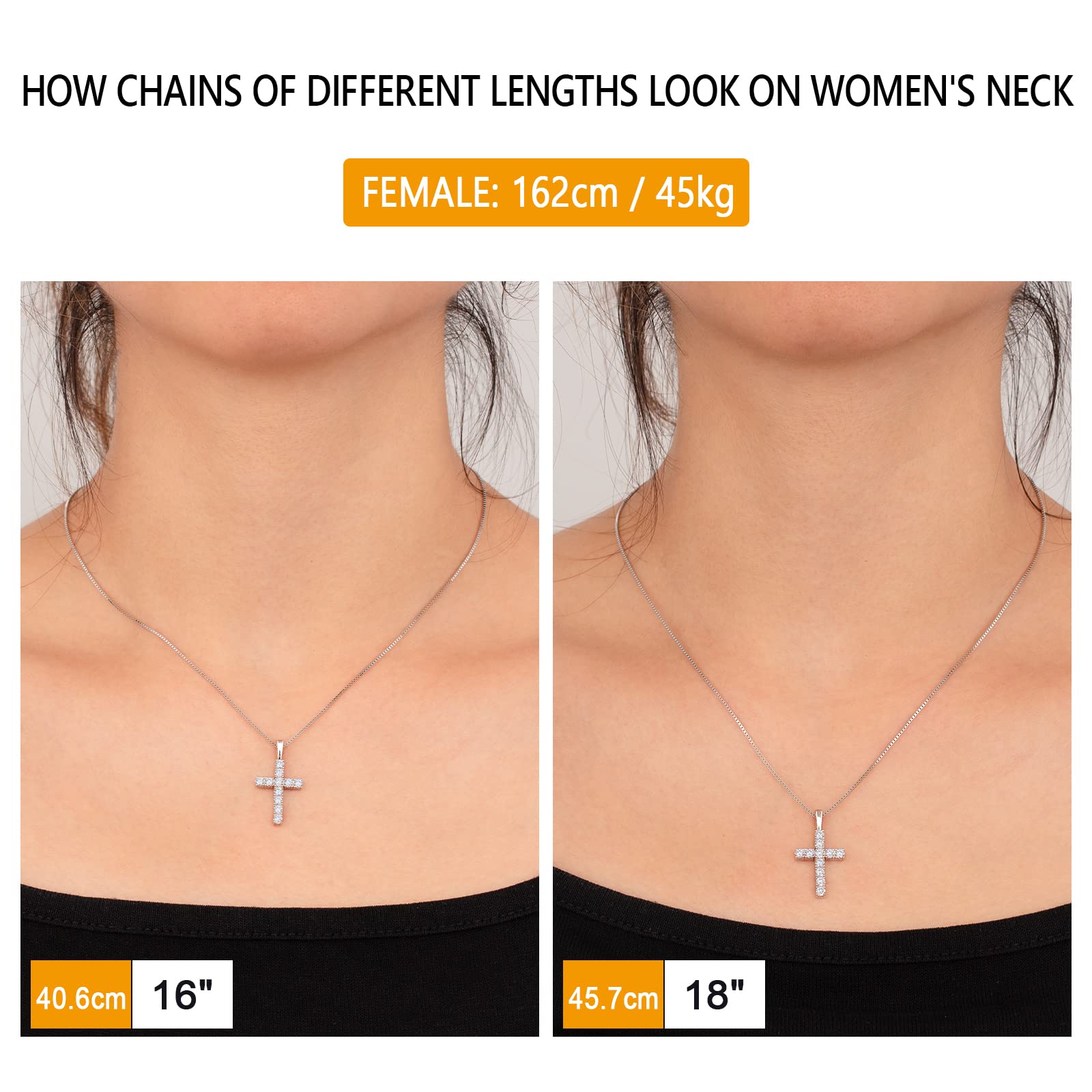 KRKC&CO Moissanite Diamond Cross Pendant For Women, S925 Sterling Silver, D Color, 0.66Carat, with 0.8mm 16+2" Rope Chain, Brilliant Excellent Cut Iced Out, 14K Gold, For Her, Girlfriend