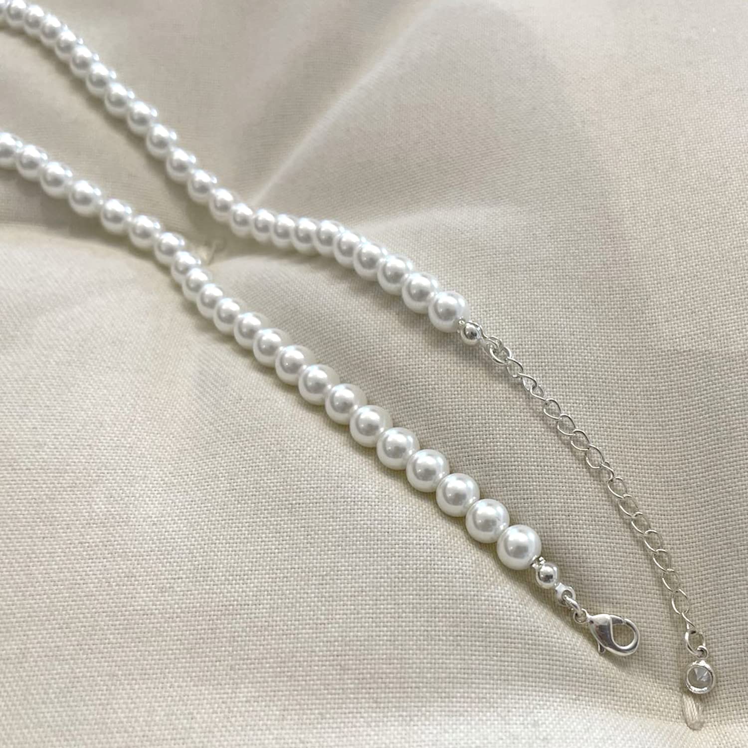 Zeffy Pearl Necklace for Women, 6MM Dainty Round Imitation Pearl Choker Necklace Wedding Pearl Necklace Delicate Jewelry for Women Simple Bridesmaid Jewelry Gifts