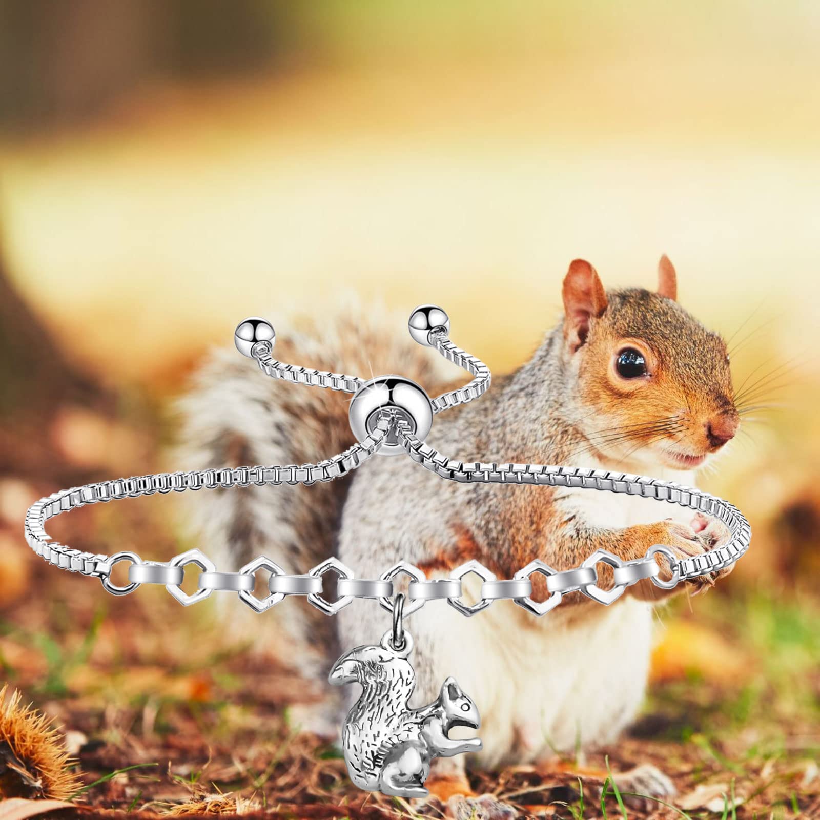 UJIMS Squirrel Gift Squirrel Lover Bracelet with Inspirational Message Card Animal Lover Gift for Women Best Friend (Squirrel Bracelet Card)