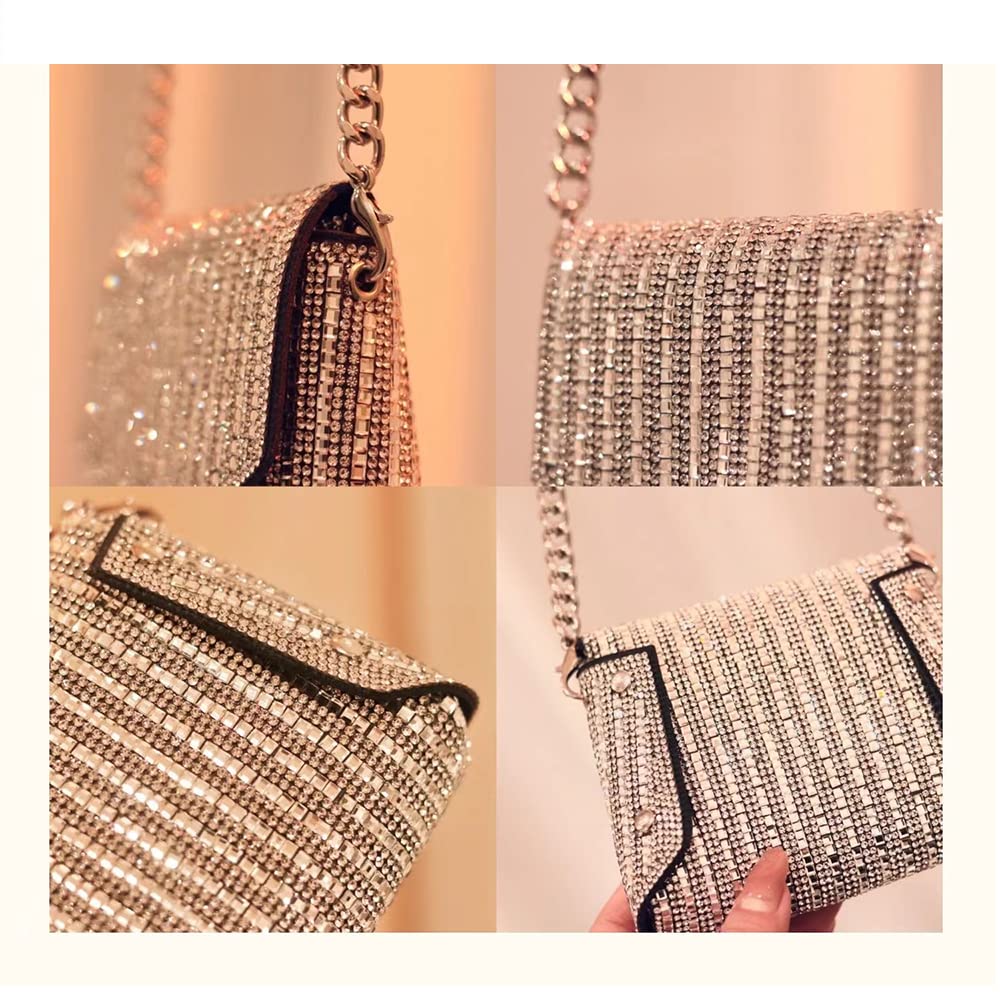 Mini Purse Rhinestone Silver Clutch Evening Bags Diamond Glitter for Women Bling Sparkly Crystal Handbag Wedding Event (silver)