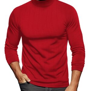 Mock Turtleneck for Men Thermal(Red,XL)