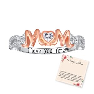 925 sterling silver mom nana sister daughter bestie ring for women i love you forever mothers day christmas birthday rings jewelry gifts (mom, 9)