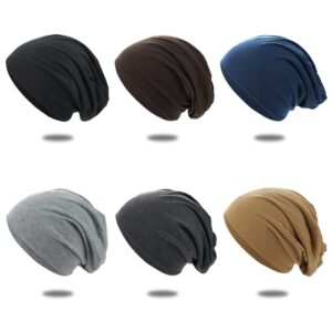 HiBwoBwo 6Pcs Cotton Slouchy Beanie for Women Men, Hip-Hop Soft Lightweight Running Hat Beanie Adult Dwarf Hats Chemo Cap