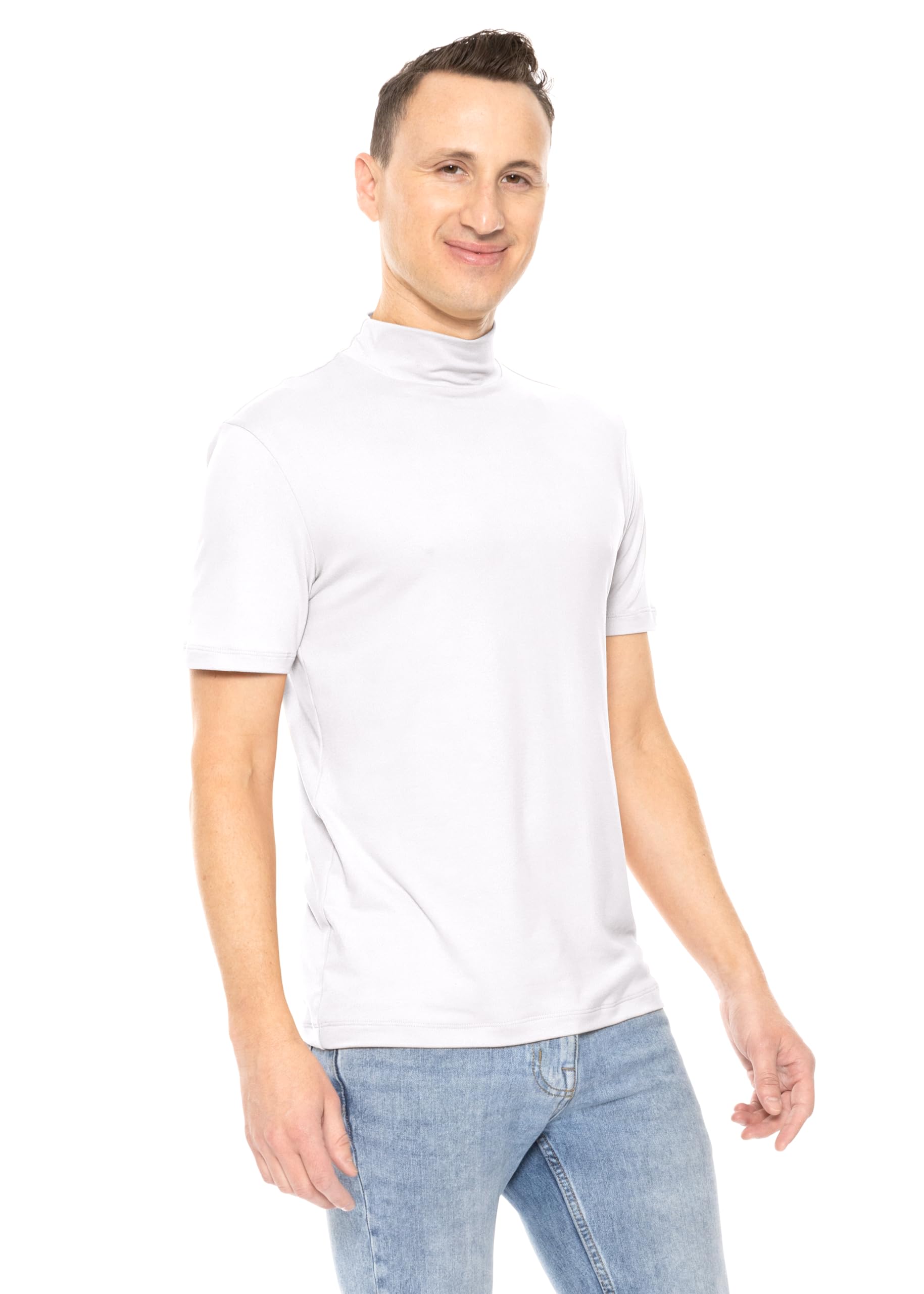 STRETCH IS COMFORT Men's Mock Neck Short SleeveTurtleneck White Large