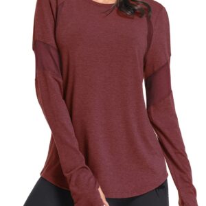 Muzniuer Womens Long Sleeve Workout Shirts-Plain Long Sleeve Tshirt for Women Yoga Sports T-Shirt Long Sleeve Breathable Shirts Activewear with Thumb Hole Red S