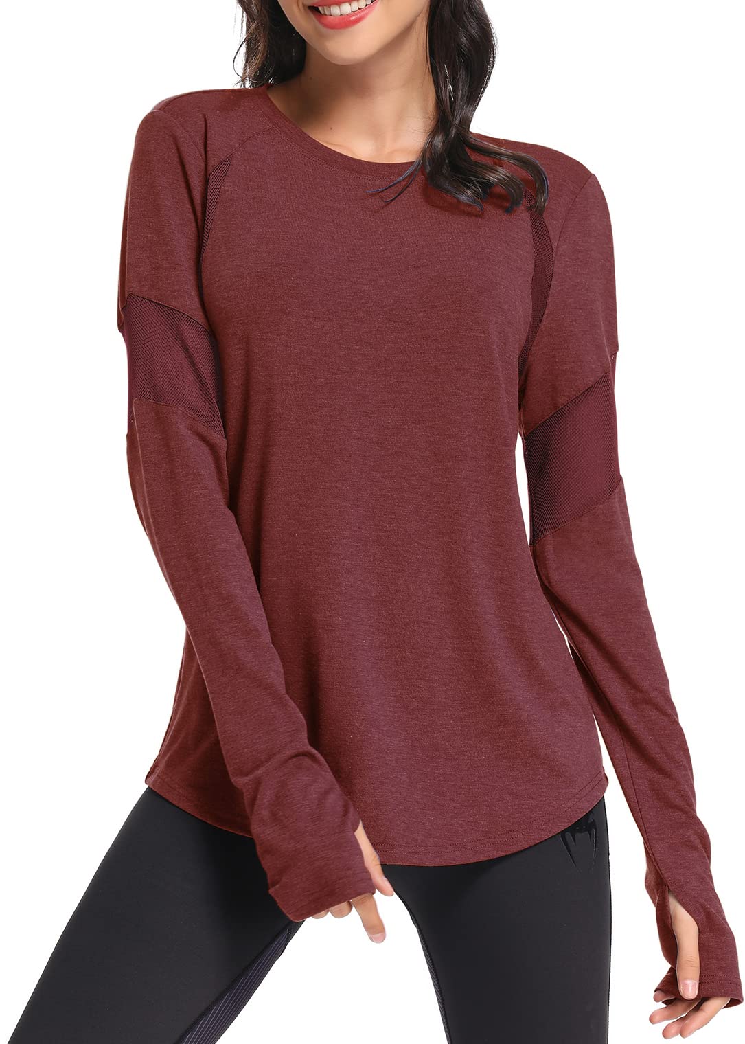 Muzniuer Womens Long Sleeve Workout Shirts-Plain Long Sleeve Tshirt for Women Yoga Sports T-Shirt Long Sleeve Breathable Shirts Activewear with Thumb Hole Red S