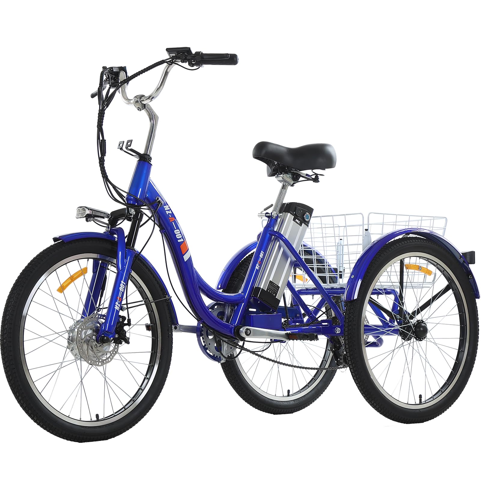 XIMFR 3 Wheel Electric Bicycle 24 Inches Tricycle Bikes Trikes for Adults with Fixed Basket to Use for Shopping Trips（Motor:350W Removable Lithium Battery:48V 13Ah）