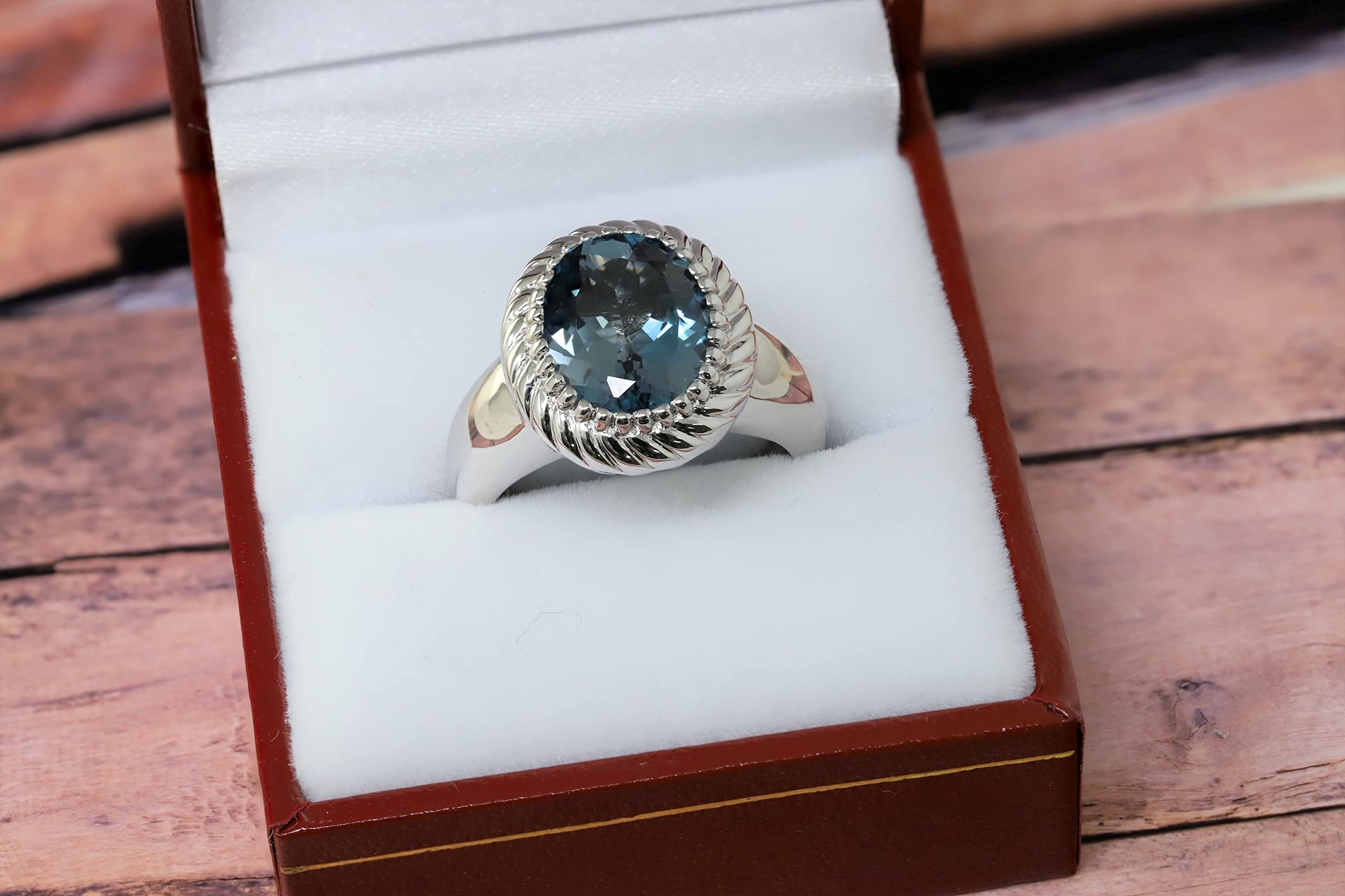 KOKAV 925 Sterling Silver Genuine London Blue Topaz 5-5/8 Ct Oval Statement Ring Size 7