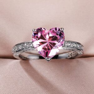 Psiroy 925 Sterling Silver Plated Simulated Pink Topaz Heart Promise Ring for Women Size 7