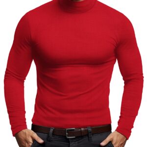 Mock Turtleneck for Men Thermal(Red,XL)