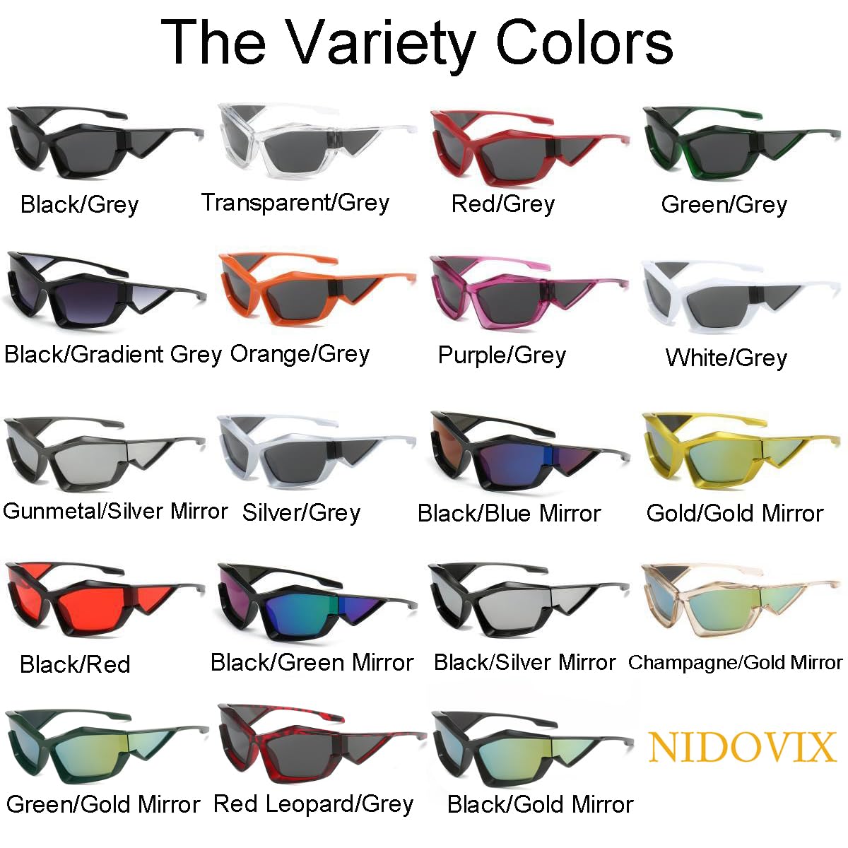 NIDOVIX Trendy Wrap Around Sunglasses for Men Women Fashion Cool Sport Y2K Stylish Cat Eye Sun Glasses UV400 Protection (Black/Grey)