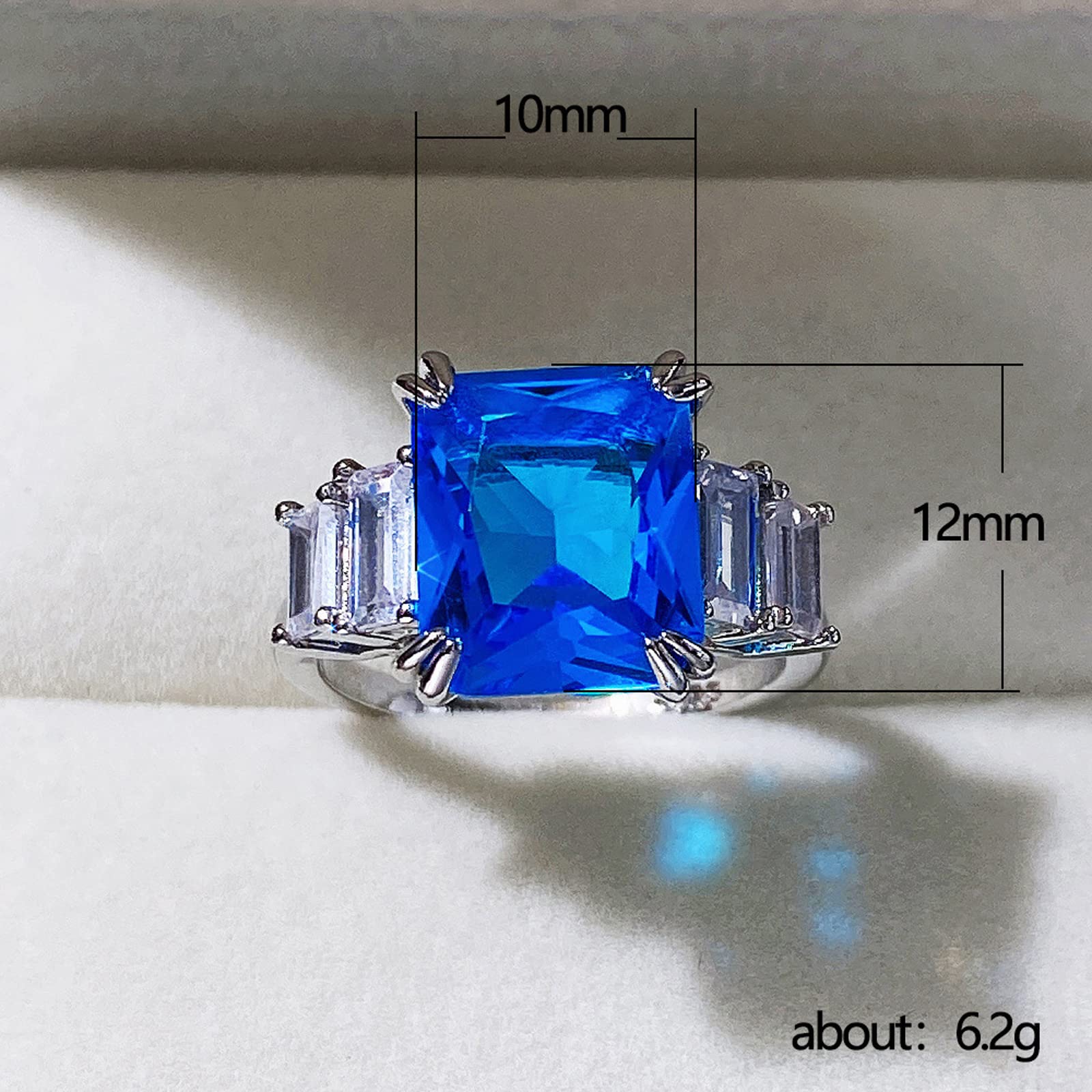 Psiroy Women's 925 Sterling Silver Plated Emerald Cut Simulated Blue Topaz Ring Size 8